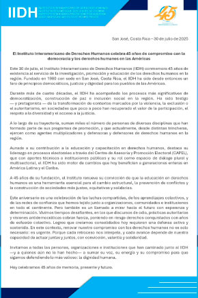 El Instituto Interamericano de Derechos Humanos celebra 45 años de compromiso con la democracia y los derechos humanos en las Américas